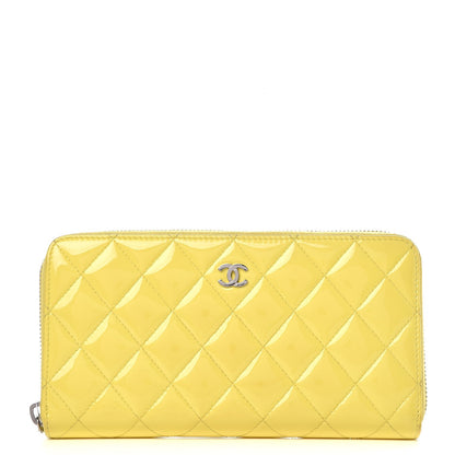 Chanel Patent Calfskin Quilted Large Gusset Zip Around Wallet Yellow 1 of 9