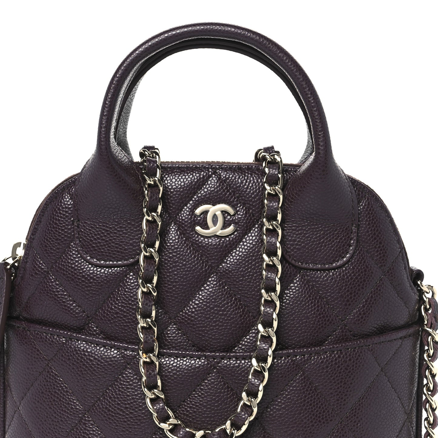 Caviar Quilted Top Handle Clutch With Chain Dark Brown