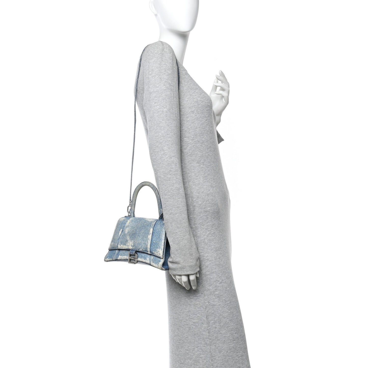 Nappa Denim Printed Hourglass Top Handle Bag Small Denim Blue