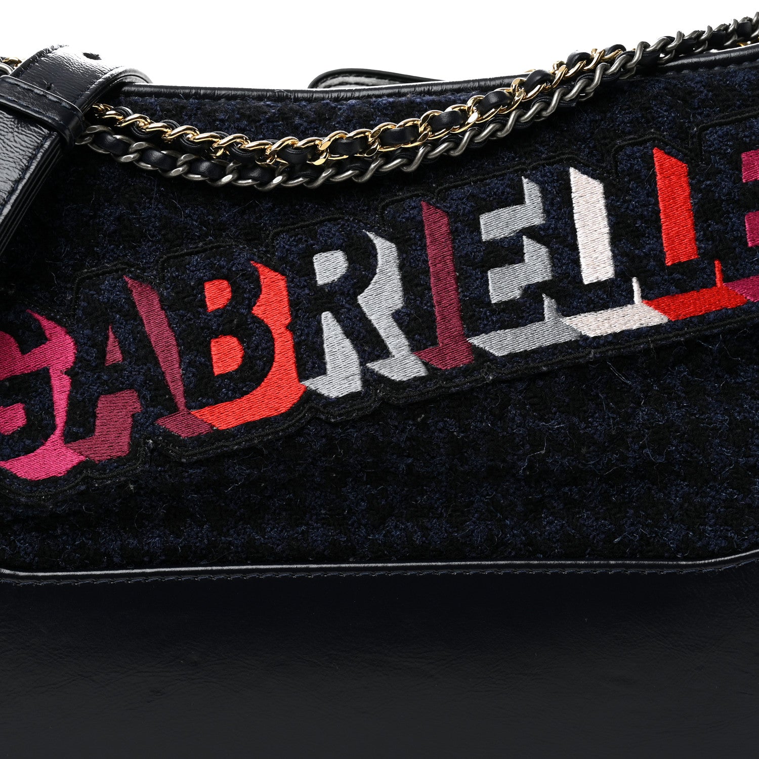 Chanel Tweed Calfskin Quilted Medium Gabrielle Hobo Black Blue 8 of 13
