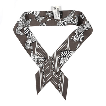 Hermes Silk Les Zebres Twilly Gris Taupe Black White 1 of 4