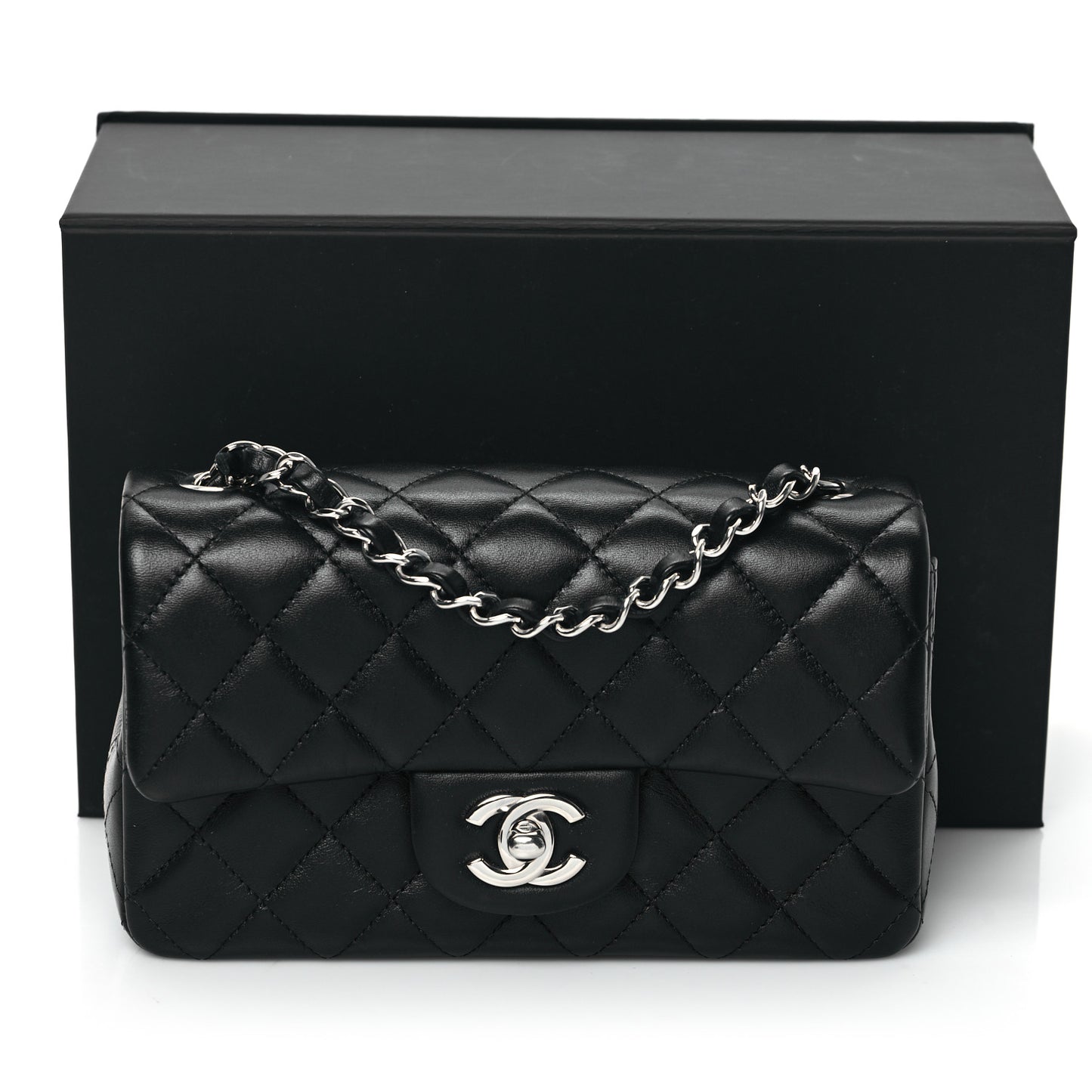 Lambskin Quilted Mini Rectangular Flap Black