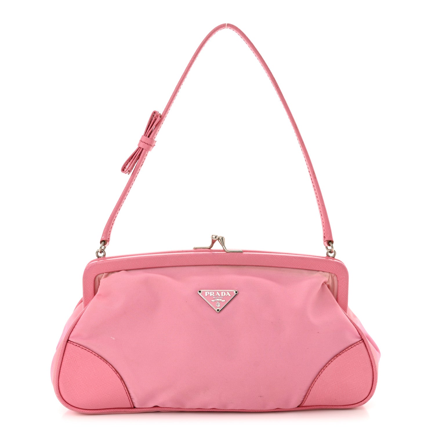Prada Tessuto Nylon Saffiano Kisslock Shoulder Bag Rosa 1 of 17