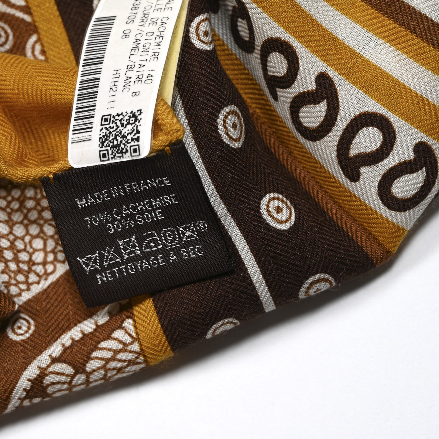 Cashmere Silk Selle De Dignitaire Shawl 140 Curry Camel White