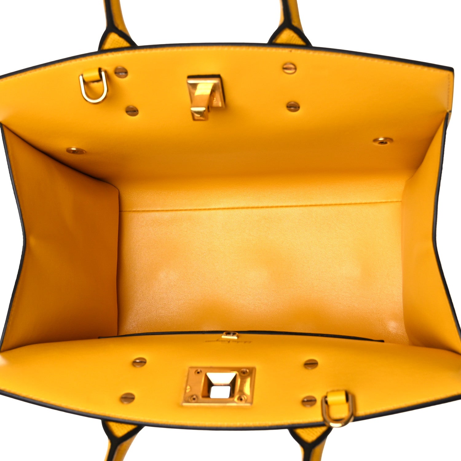 Salvatore Ferragamo Hammered Calfskin Medium The Studio Box Bag Yellow 6 of 9