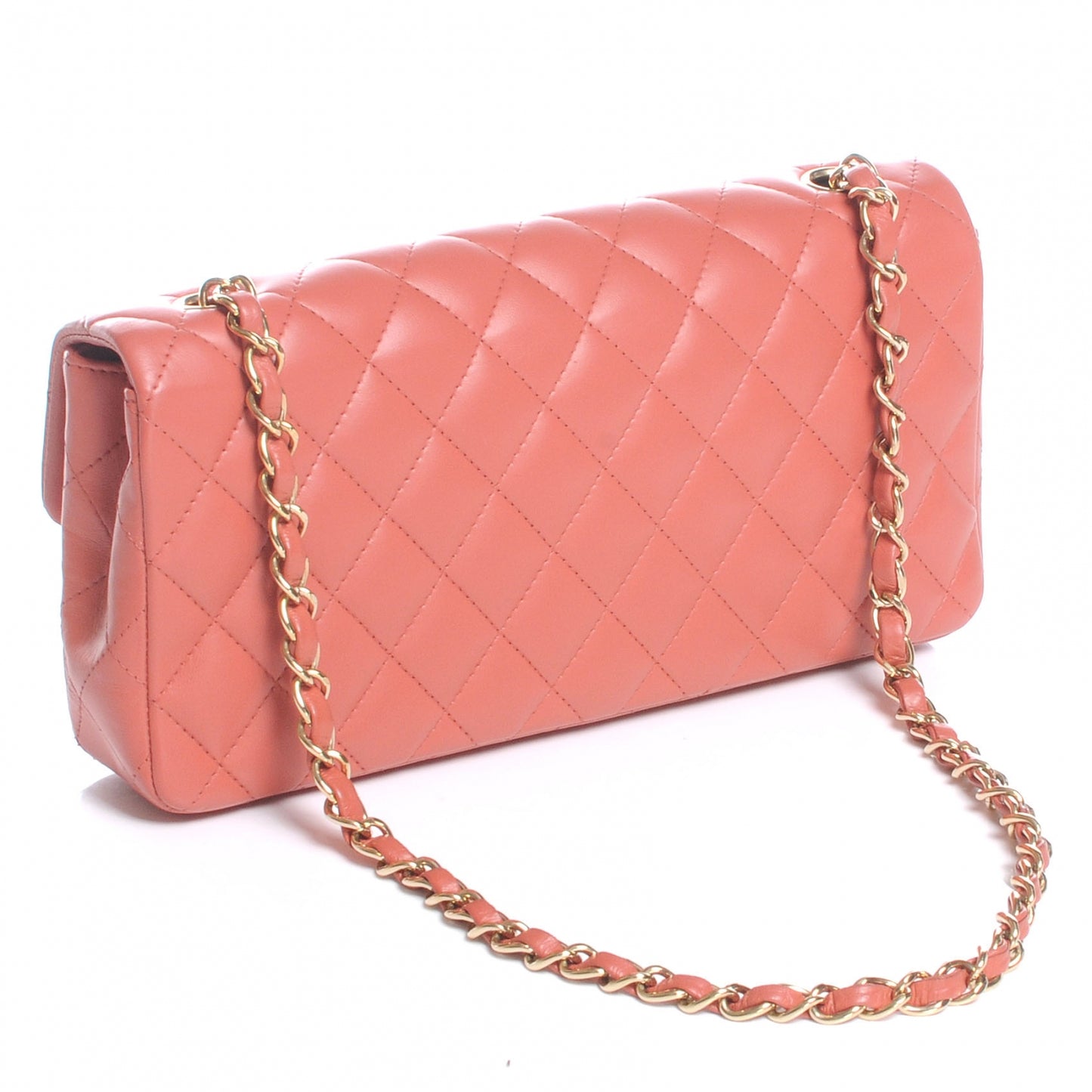 Lambskin Quilted East West Flap Coral