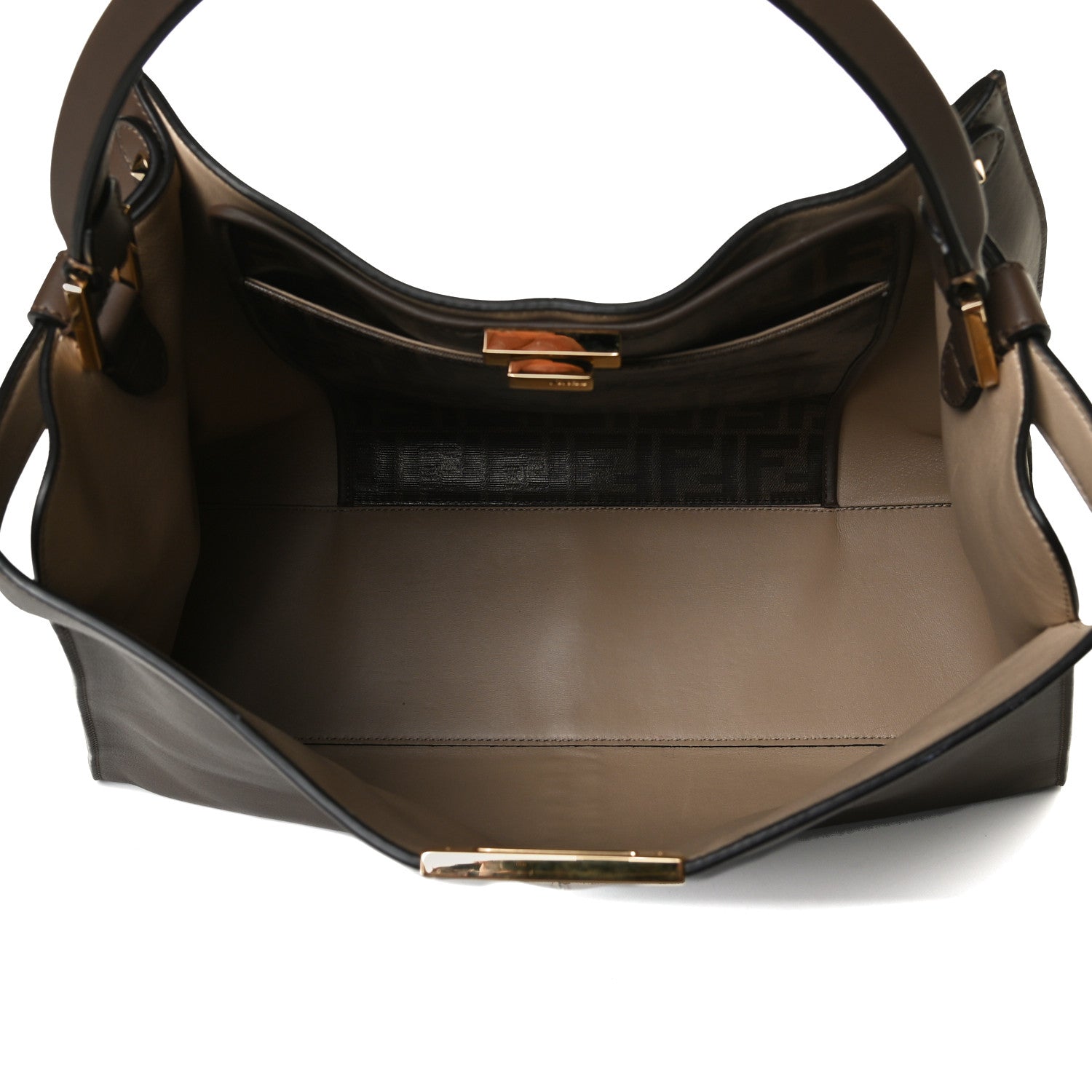Fendi Vitello Seta Glazed Fabric FF 1974 Large Peekaboo X-Lite Maya Mogano Panna 5 of 16