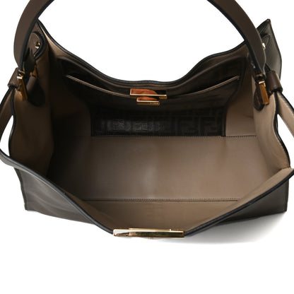 Fendi Vitello Seta Glazed Fabric FF 1974 Large Peekaboo X-Lite Maya Mogano Panna 5 of 16