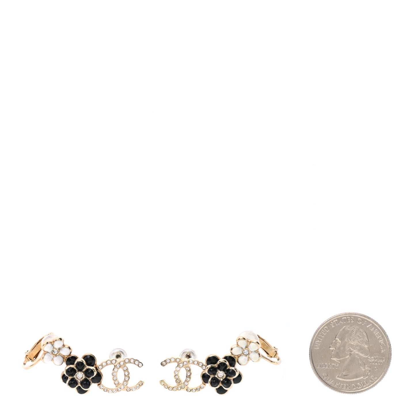 Crystal Enamel Flower CC Earrings Gold White Black
