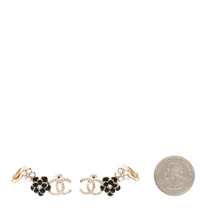 Chanel Crystal Enamel Flower CC Earrings Gold White Black 2 of 5