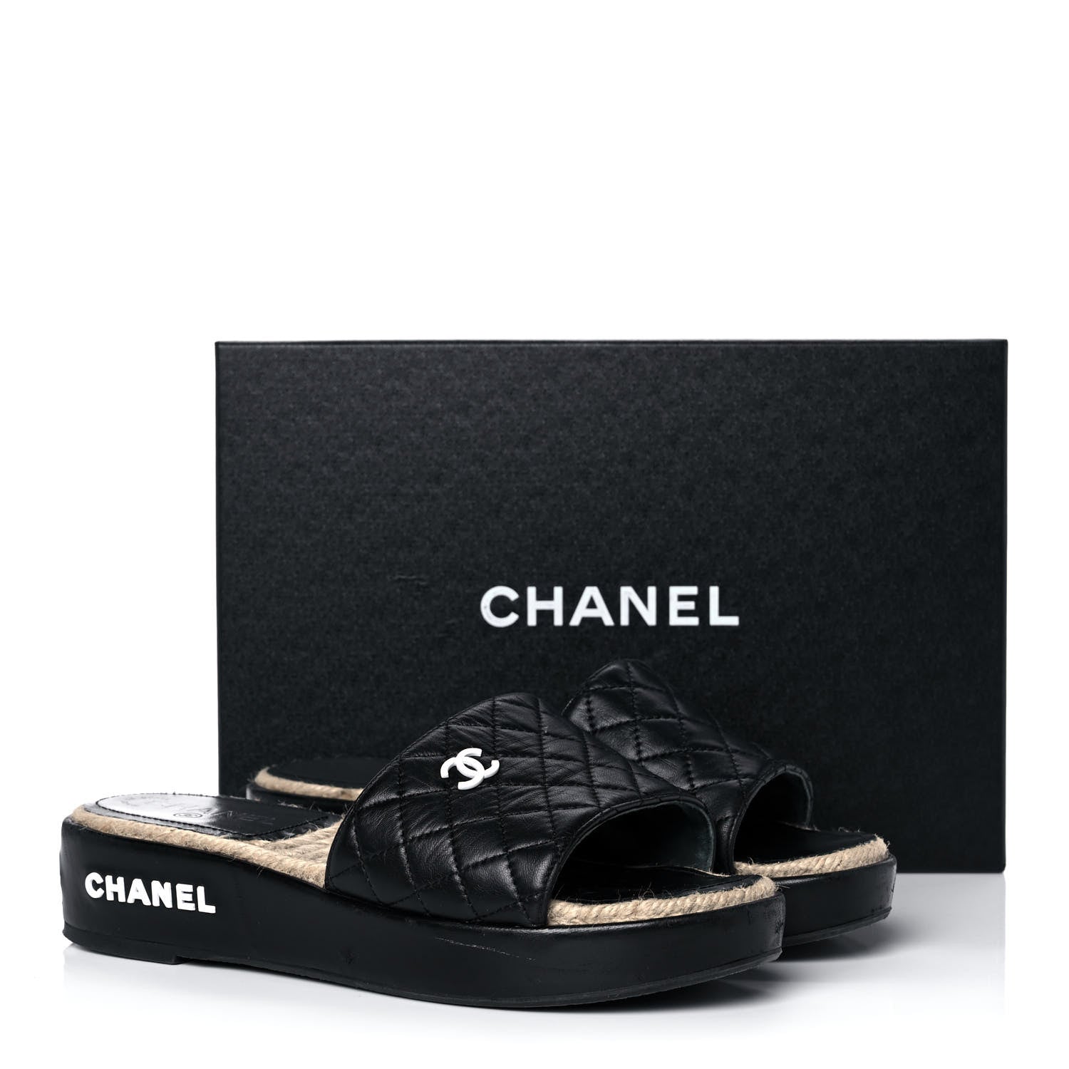 Chanel Lambskin Quilted CC Espadrille Slip On Sandals 39 Black 11 of 11