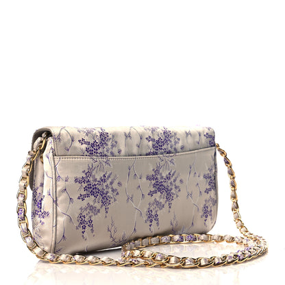 Prada Satin Floral Embroidered Pushlock Flap Bag Purple Multicolor 3 of 10