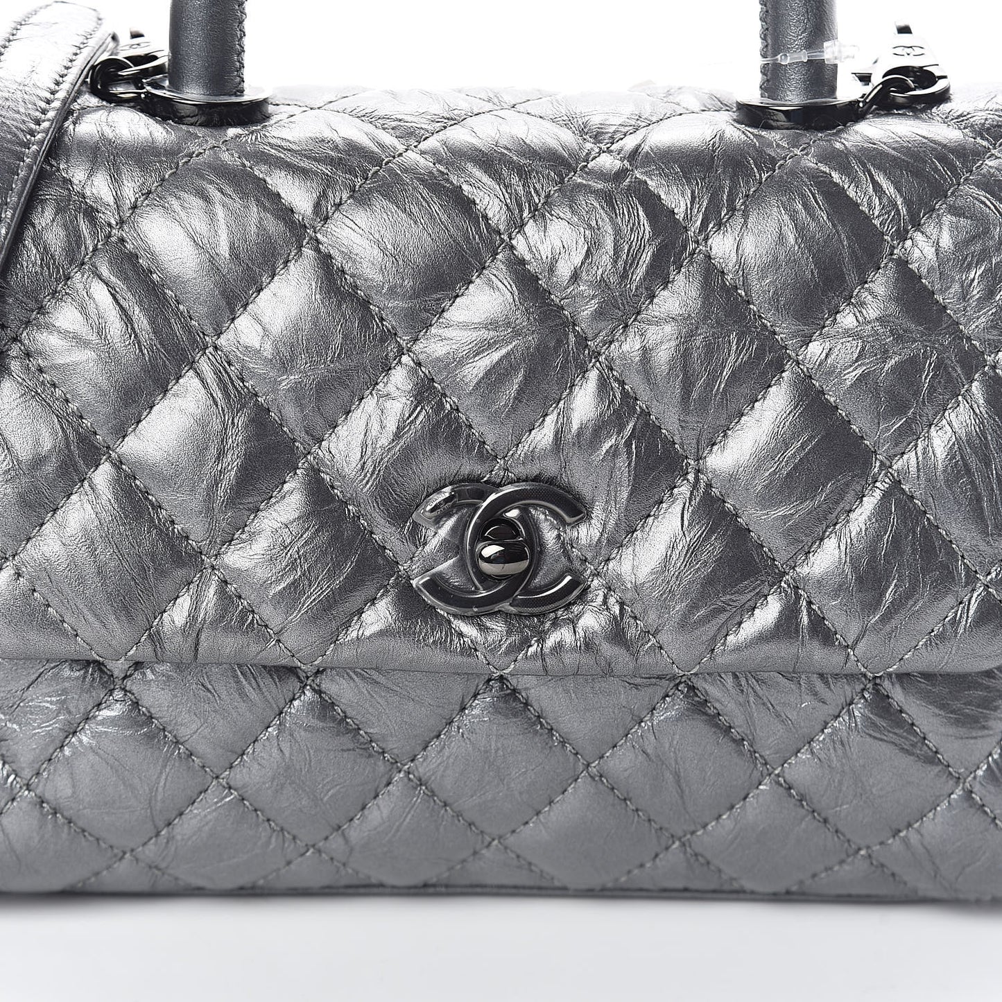 Metallic Aged Calfskin Quilted Mini Coco Handle Flap Charcoal