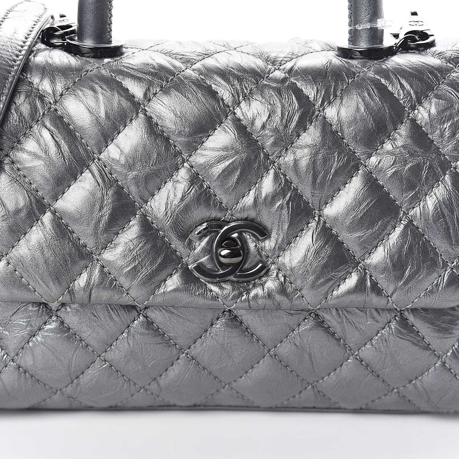 Chanel Metallic Aged Calfskin Quilted Mini Coco Handle Flap Charcoal 7 of 9