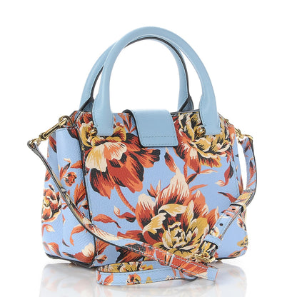 Burberry Soft Grain Calfskin Floral Print Small Buckle Tote Peony Rose Pale Blue Vibrant Orange 6 of 11