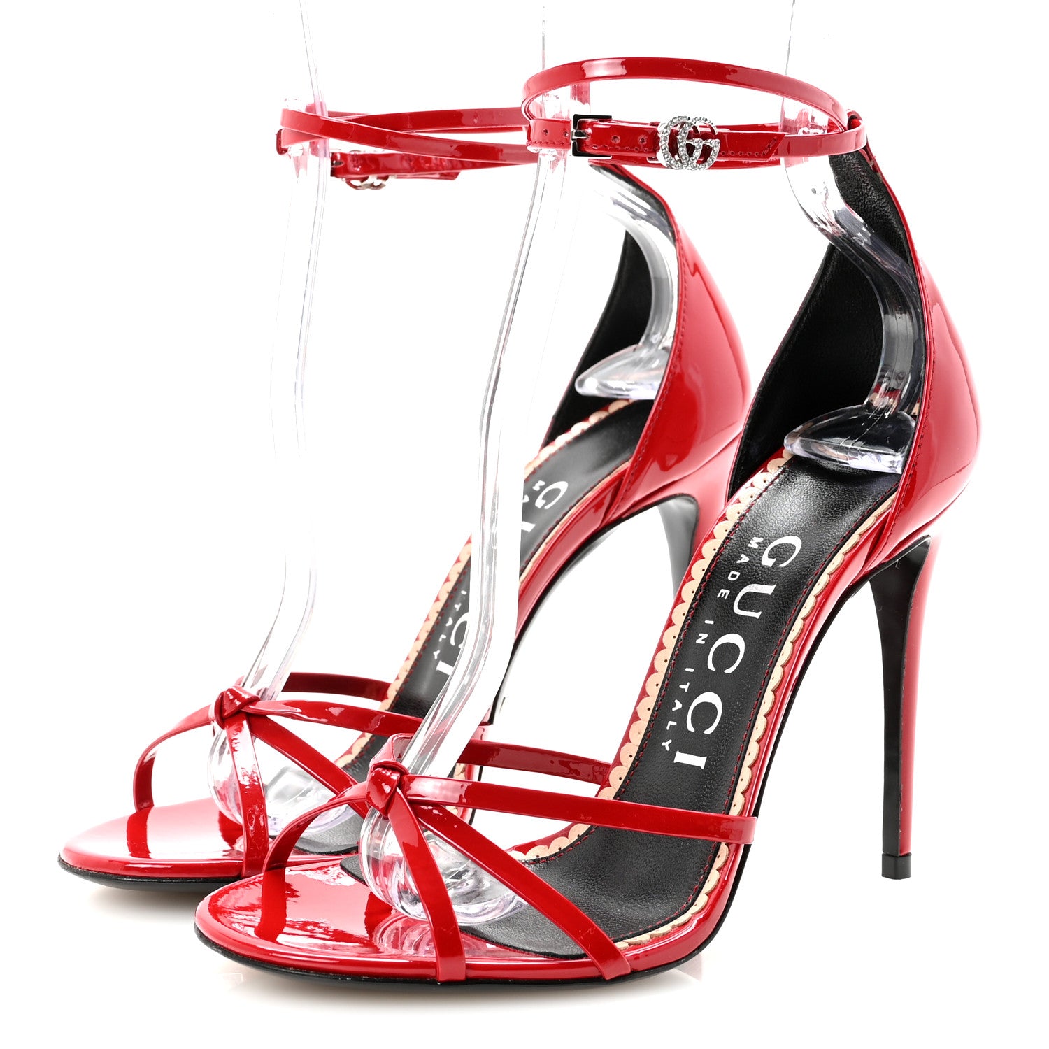 Gucci Patent Crystal Double G Ankle Wrap Sandals 37 Red 4 of 9