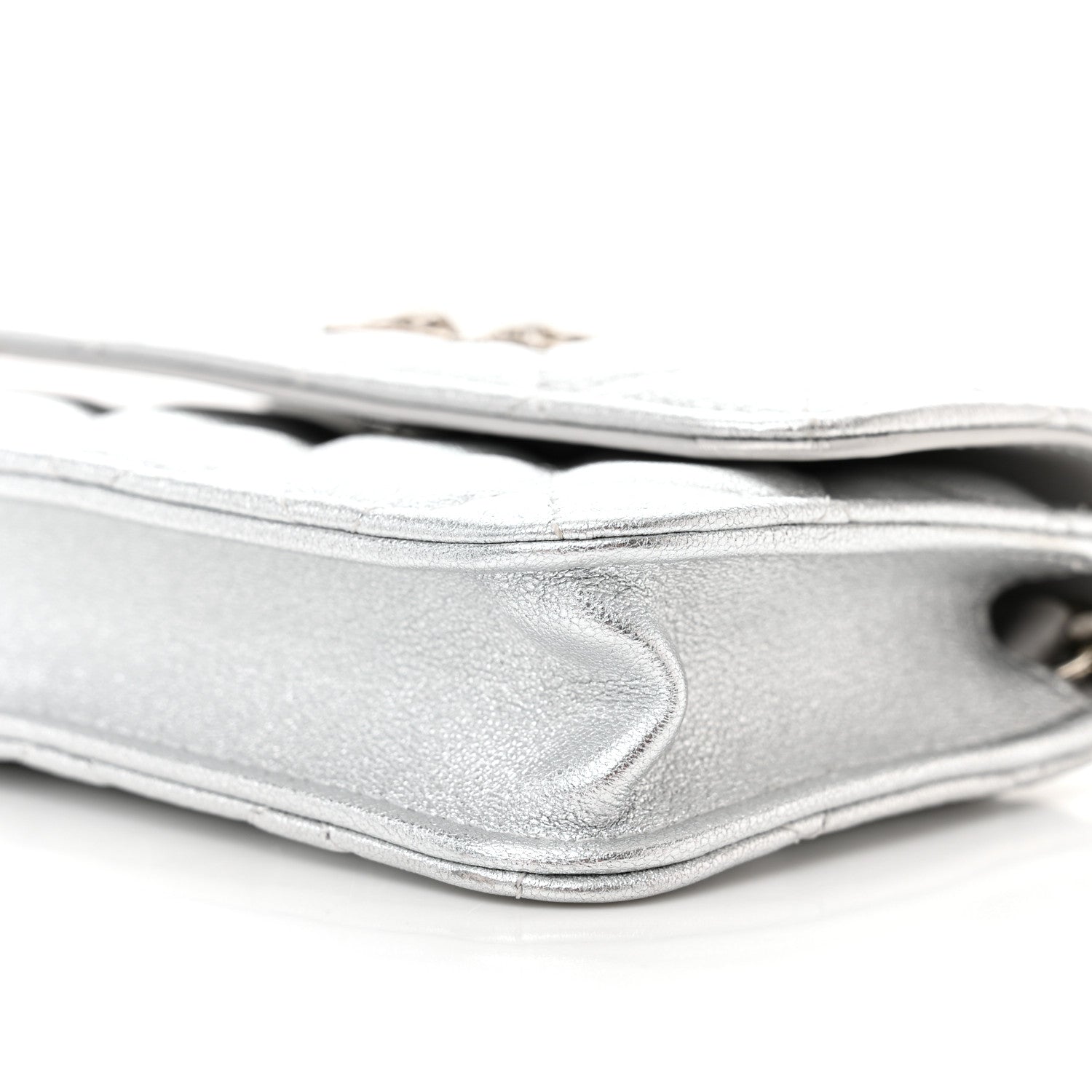 Chanel Metallic Goatskin Quilted Crystal CC Walk Of Fame Clutch With Chain Silver 12 of 13