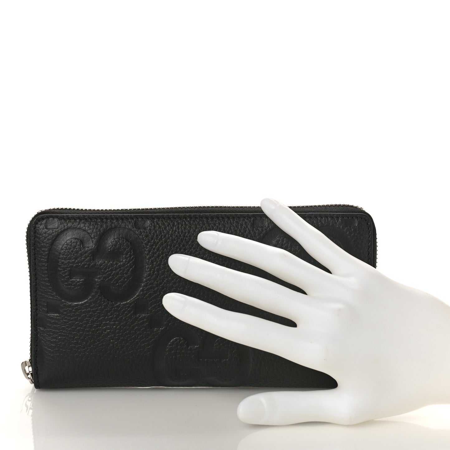 Piuma Calfskin Jumbo GG Embossed Zip Around Wallet Black