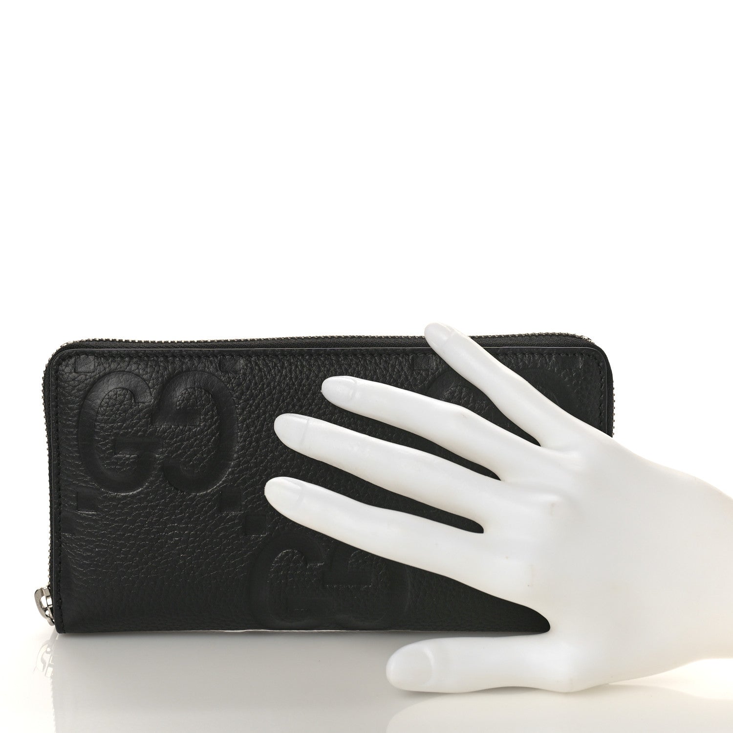 Gucci Piuma Calfskin Jumbo GG Embossed Zip Around Wallet Black 2 of 9