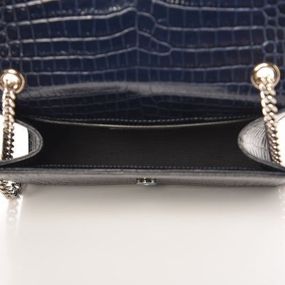 Saint Laurent Calfskin Crocodile Embossed Small Classic Monogram Kate Tassel Satchel Navy 5 of 7