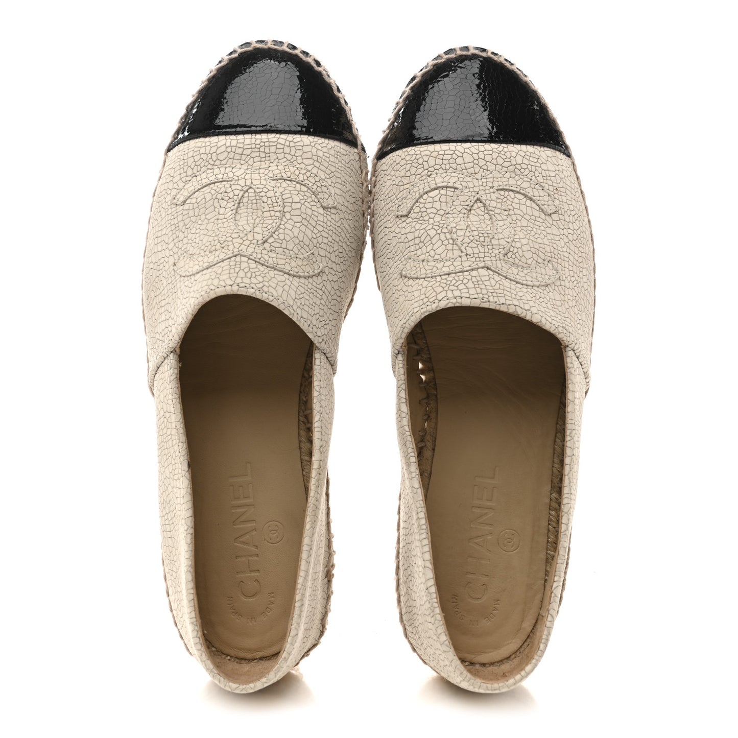 Crackled Calfskin Espadrilles 39 Light Beige Black