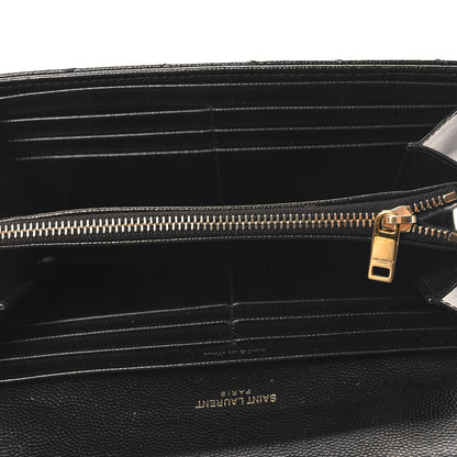 Saint Laurent Grain De Poudre Matelasse Chevron Monogram Flap Wallet Black 5 of 9