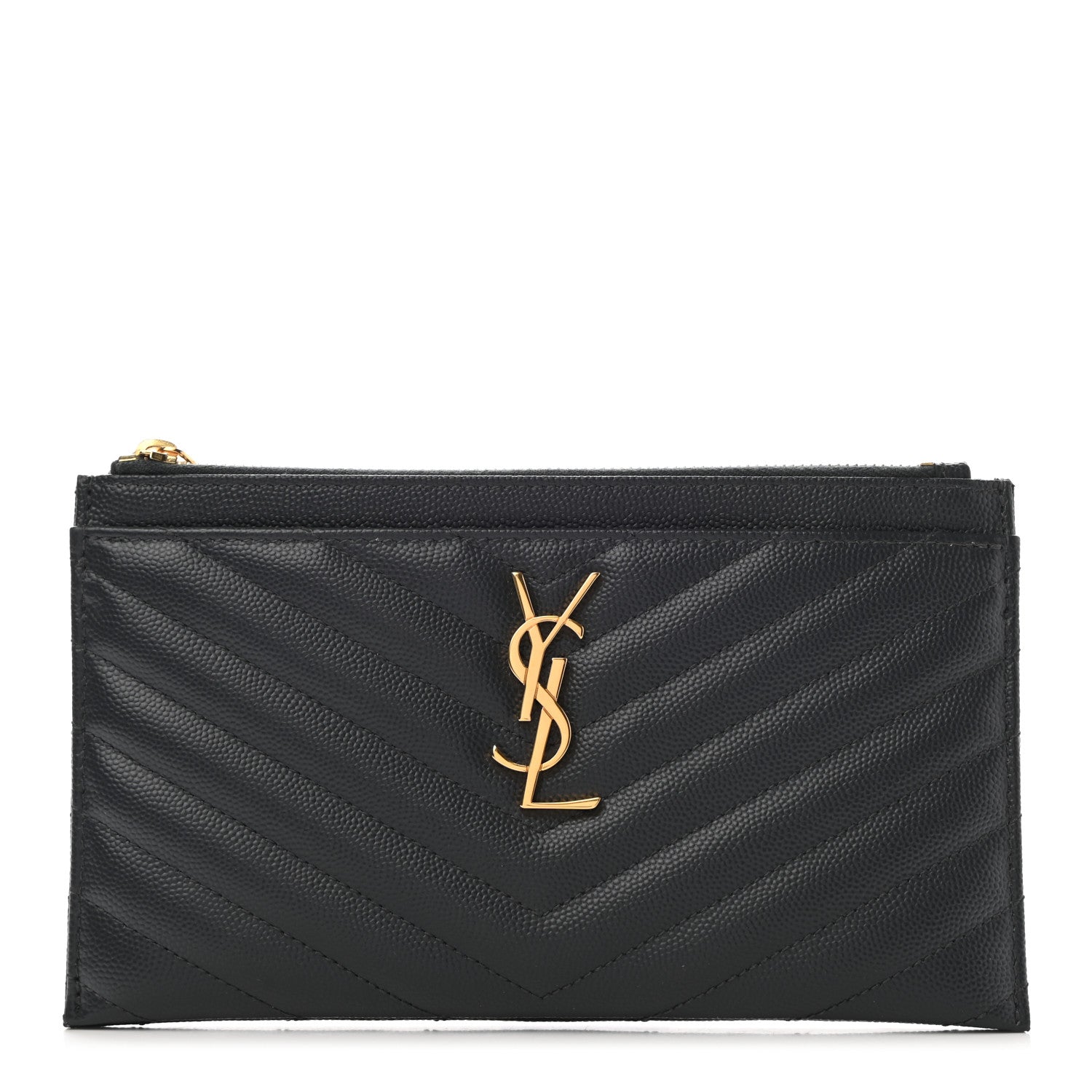 Saint Laurent Grain De Poudre Chevron Monogram Bill Pouch Storm 1 of 6