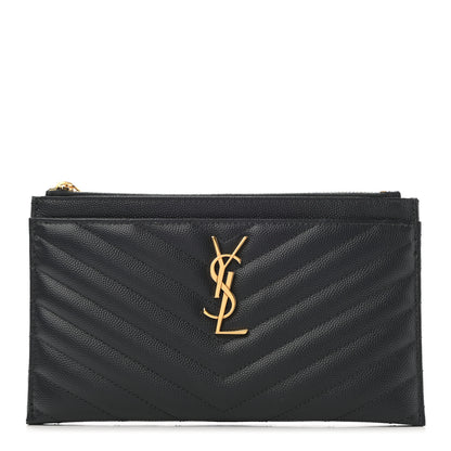 Saint Laurent Grain De Poudre Chevron Monogram Bill Pouch Storm 1 of 6