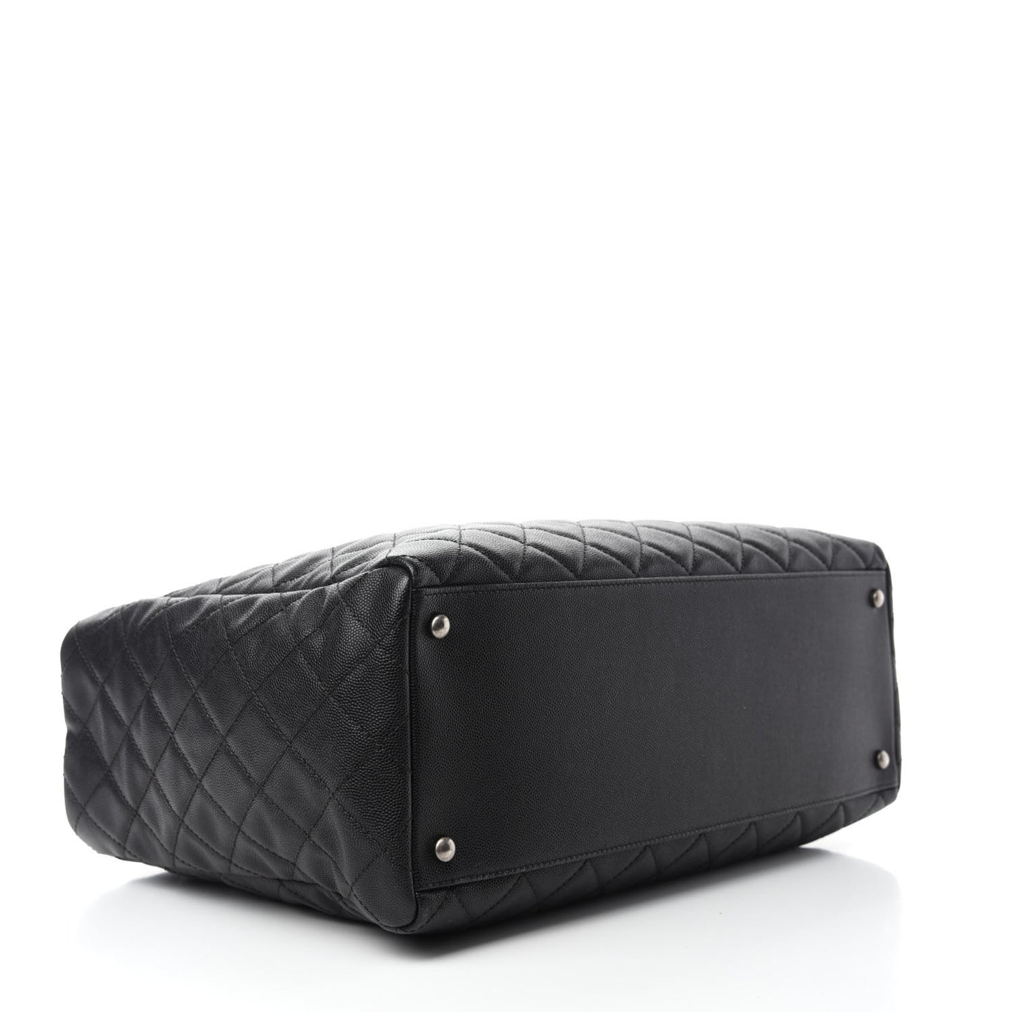 Caviar Quilted Large Coco Handle Shopping Tote Black