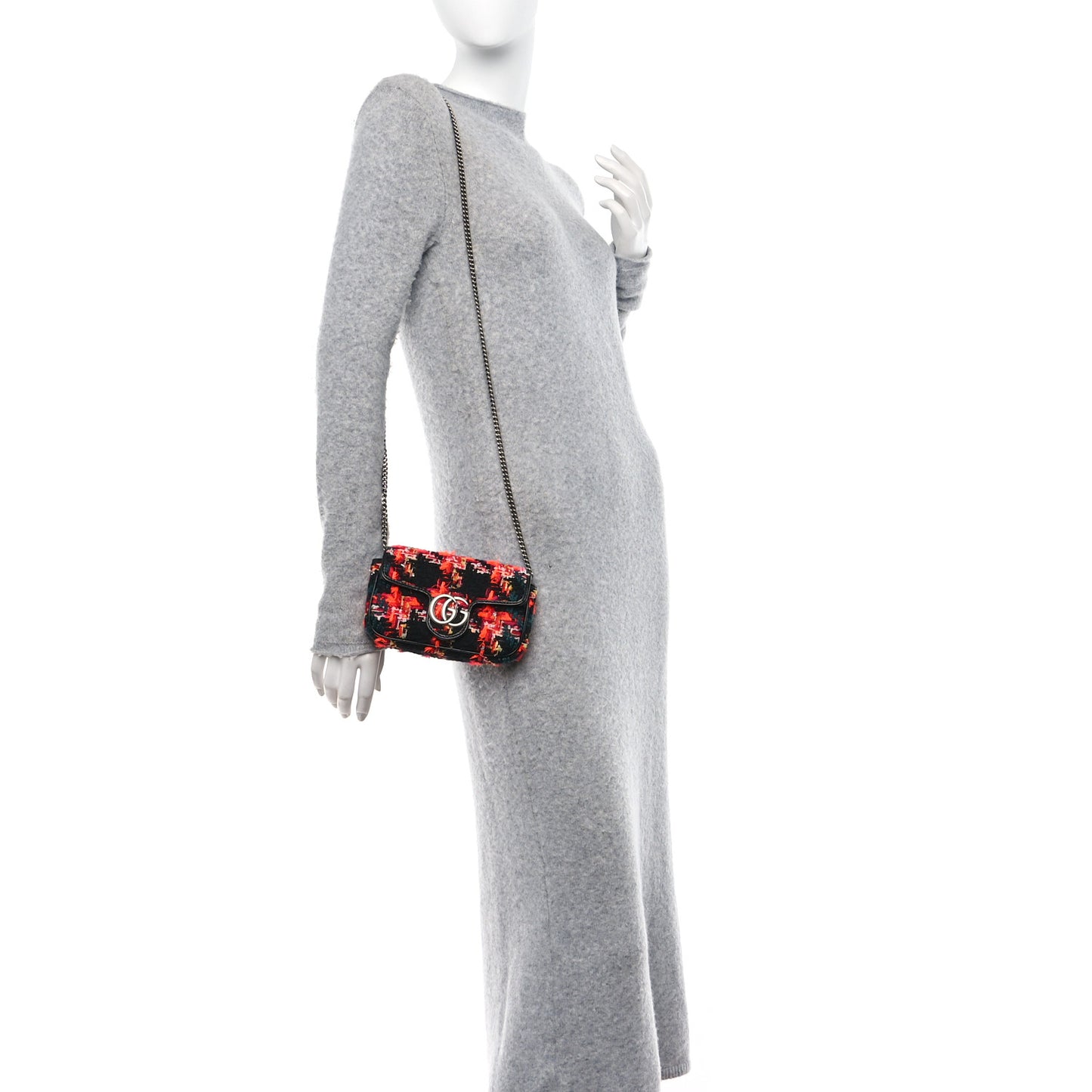 Tweed Calfskin Check Poule Super Mini GG Marmont Shoulder Bag Pink Petroleum Multicolor Black