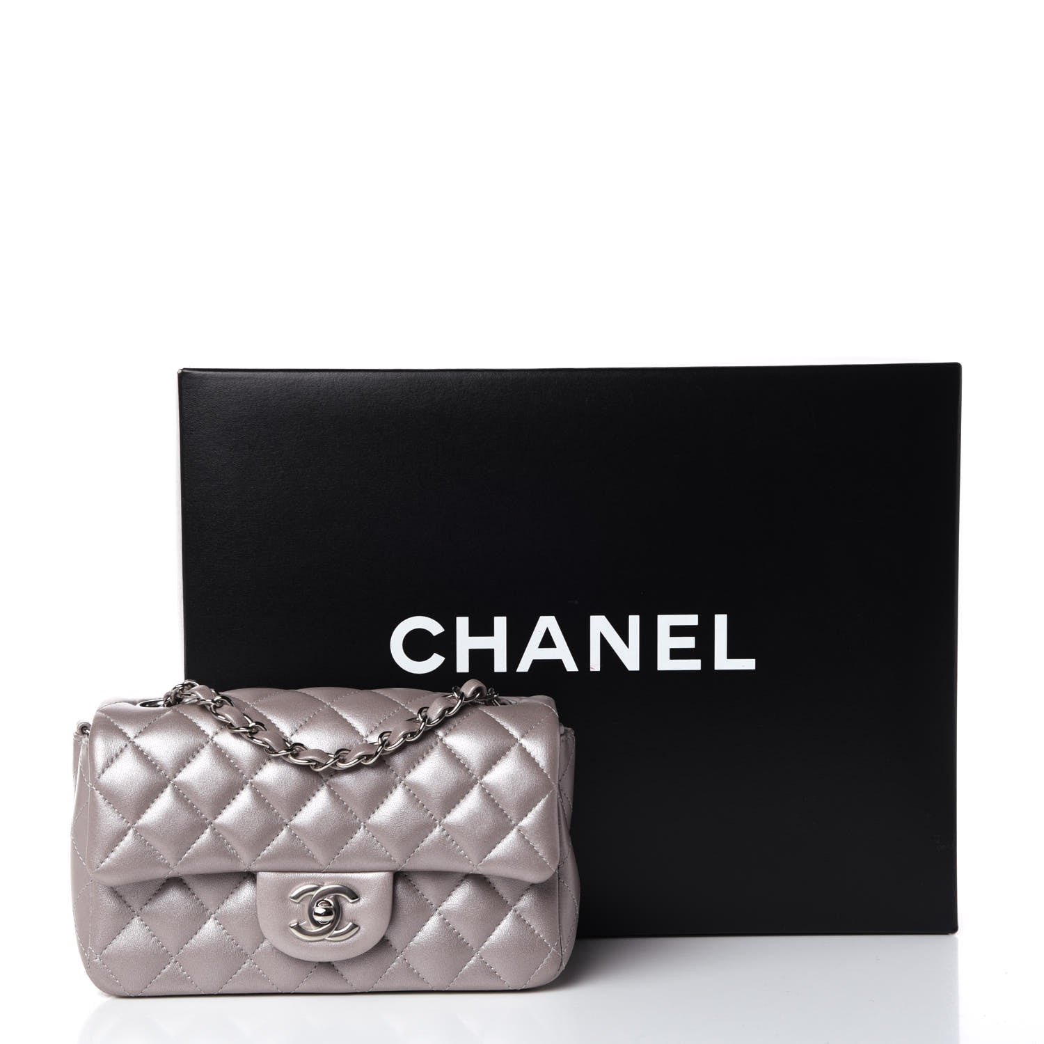Chanel Metallic Lambskin Quilted Mini Rectangular Flap Light Silver 10 of 10