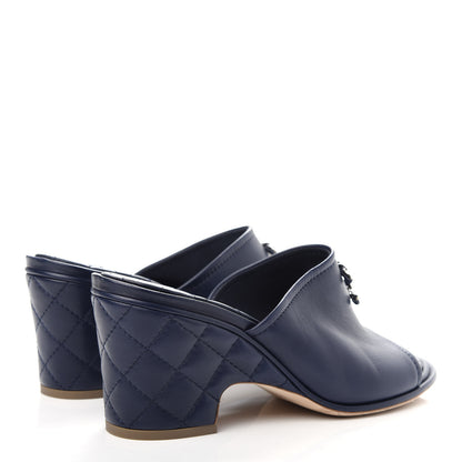 Chanel Lambskin Quilted CC Chain Mules 38.5 Navy Blue 4 of 9