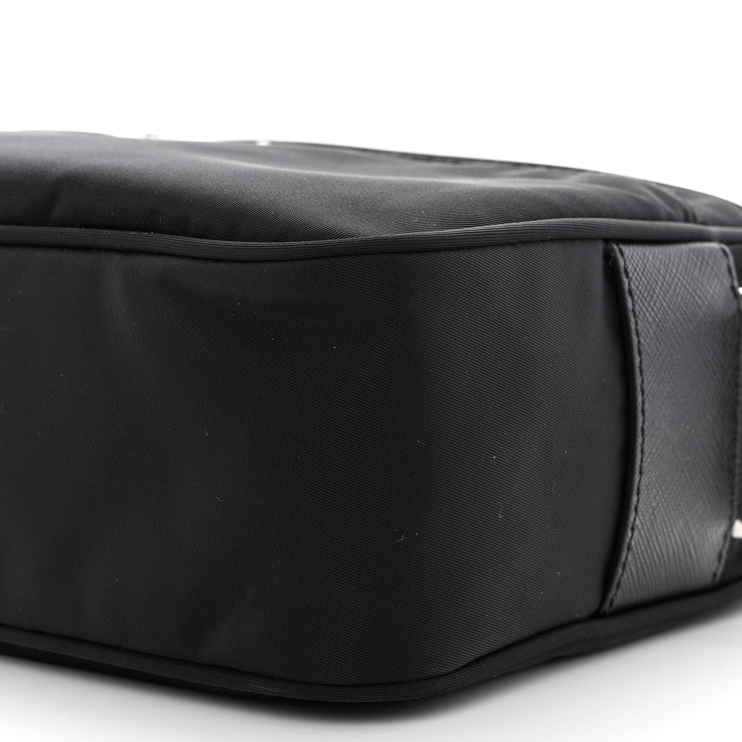 Re-Nylon Vela Saffiano Pocket Double Zip Shoulder Bag Black