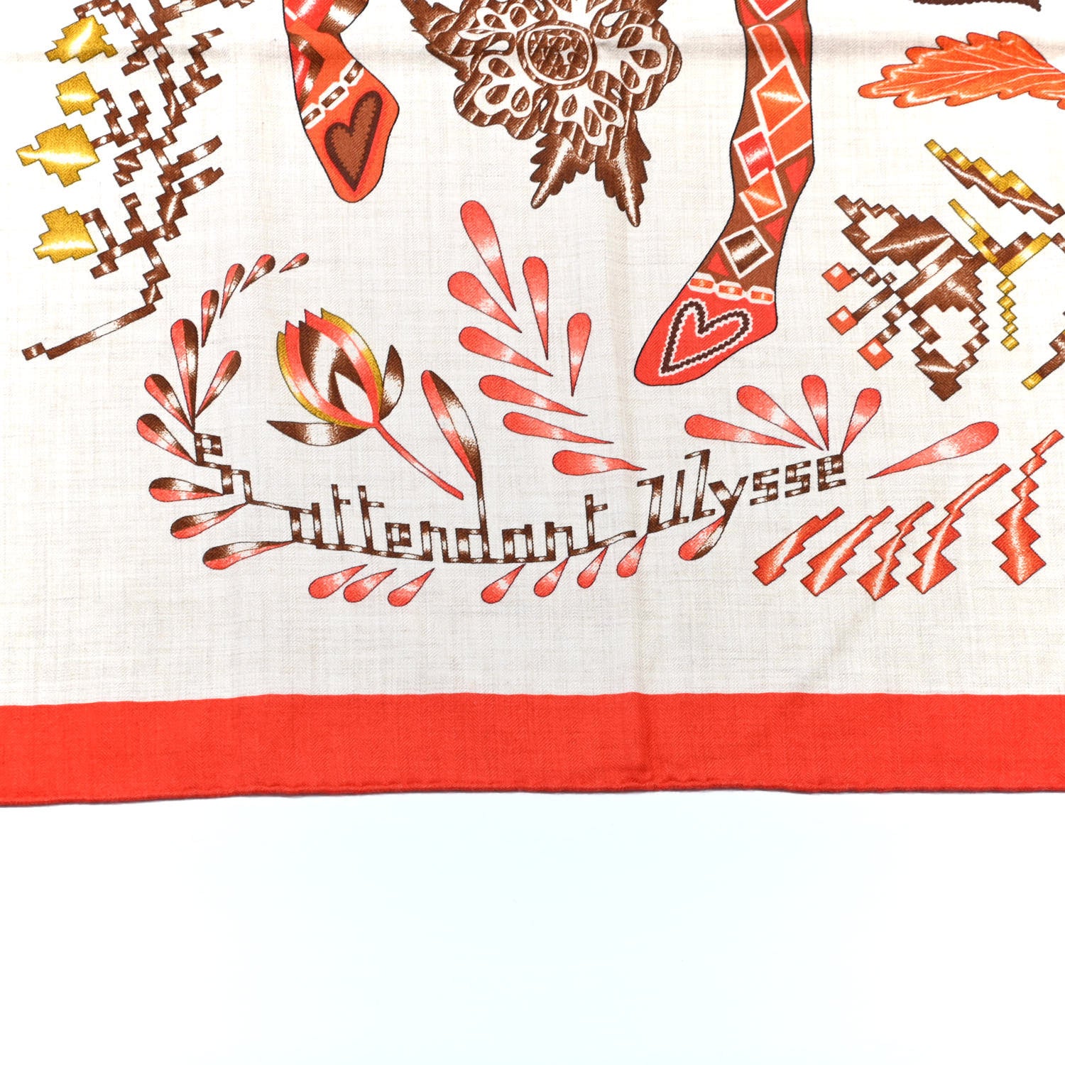 Hermes Cashmere Silk En Attendant Ulysse Shawl 140 Naturel Orange Brun 5 of 5