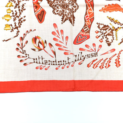 Hermes Cashmere Silk En Attendant Ulysse Shawl 140 Naturel Orange Brun 5 of 5