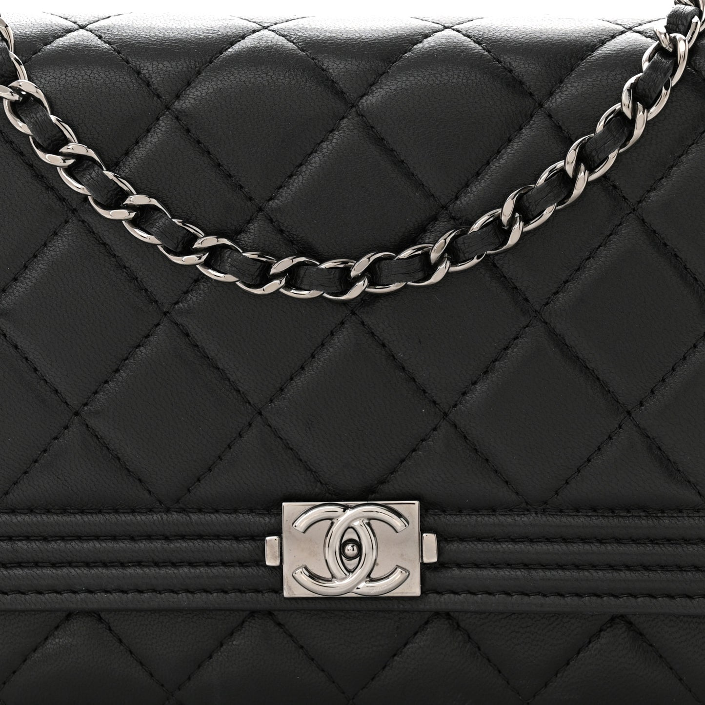 Lambskin Quilted Boy Wallet On Chain WOC Black