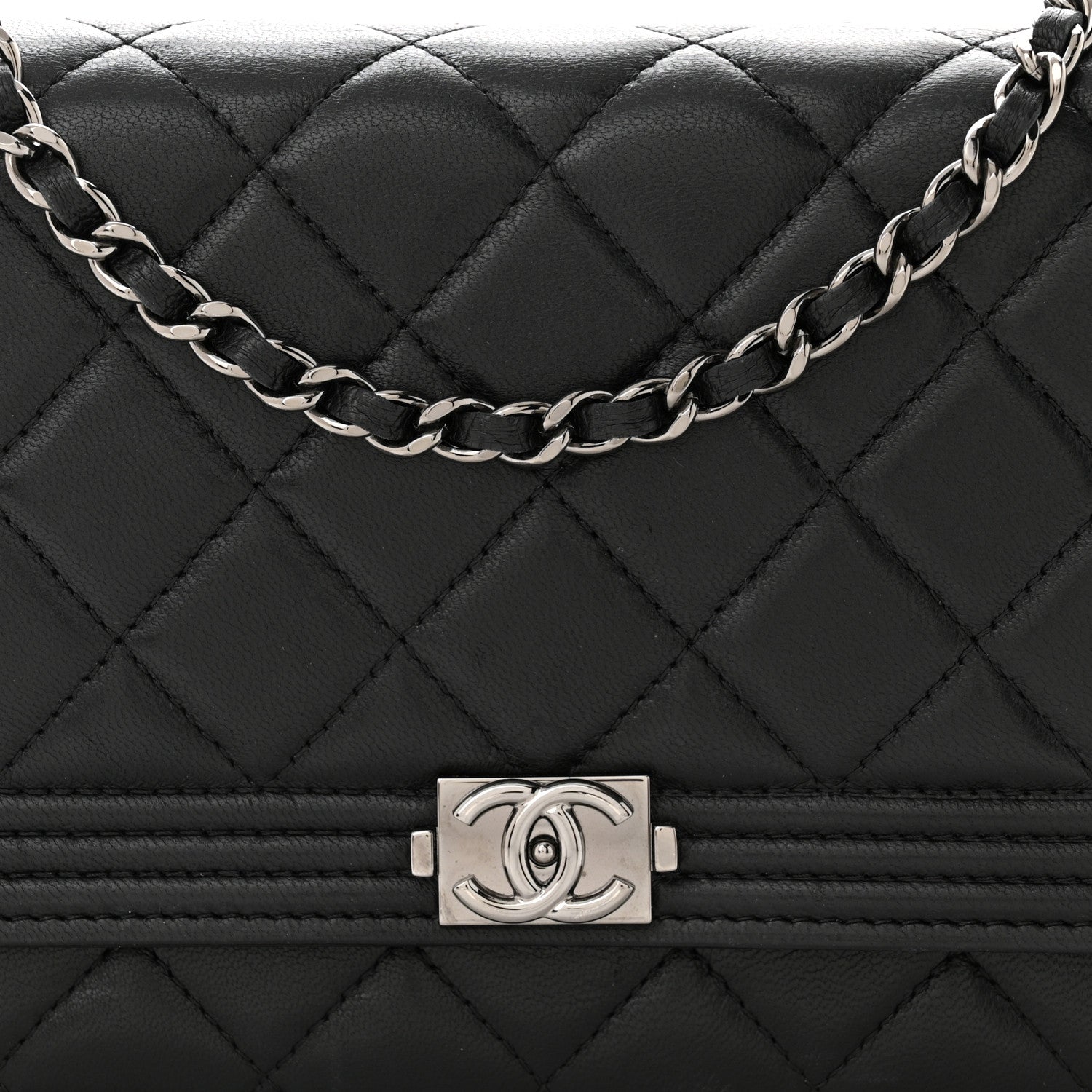 Chanel Lambskin Quilted Boy Wallet On Chain WOC Black 9 of 11
