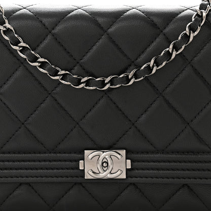Chanel Lambskin Quilted Boy Wallet On Chain WOC Black 9 of 11