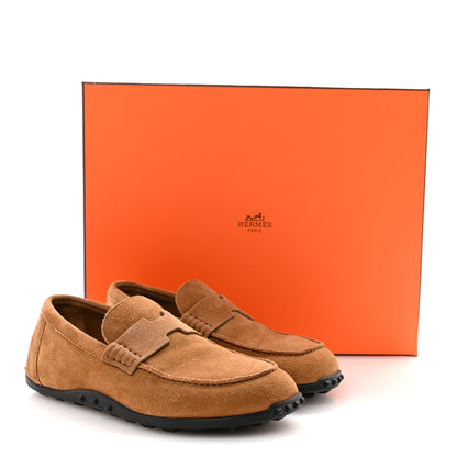 Hermes Suede Calfskin Womens Lazy Loafers 37.5 Brune Fume 10 of 10