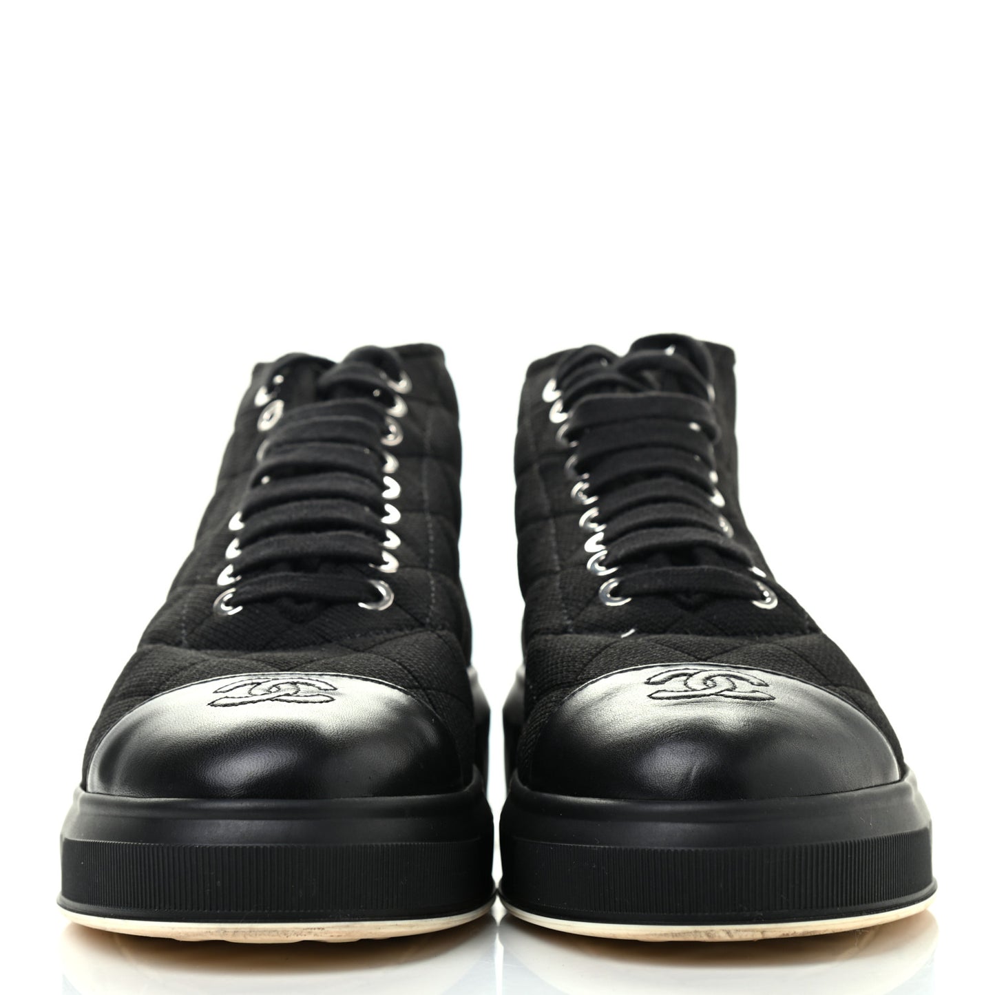 Fabric Quilted Lambskin Cap Toe Lace Up Sneakers 39.5 Black
