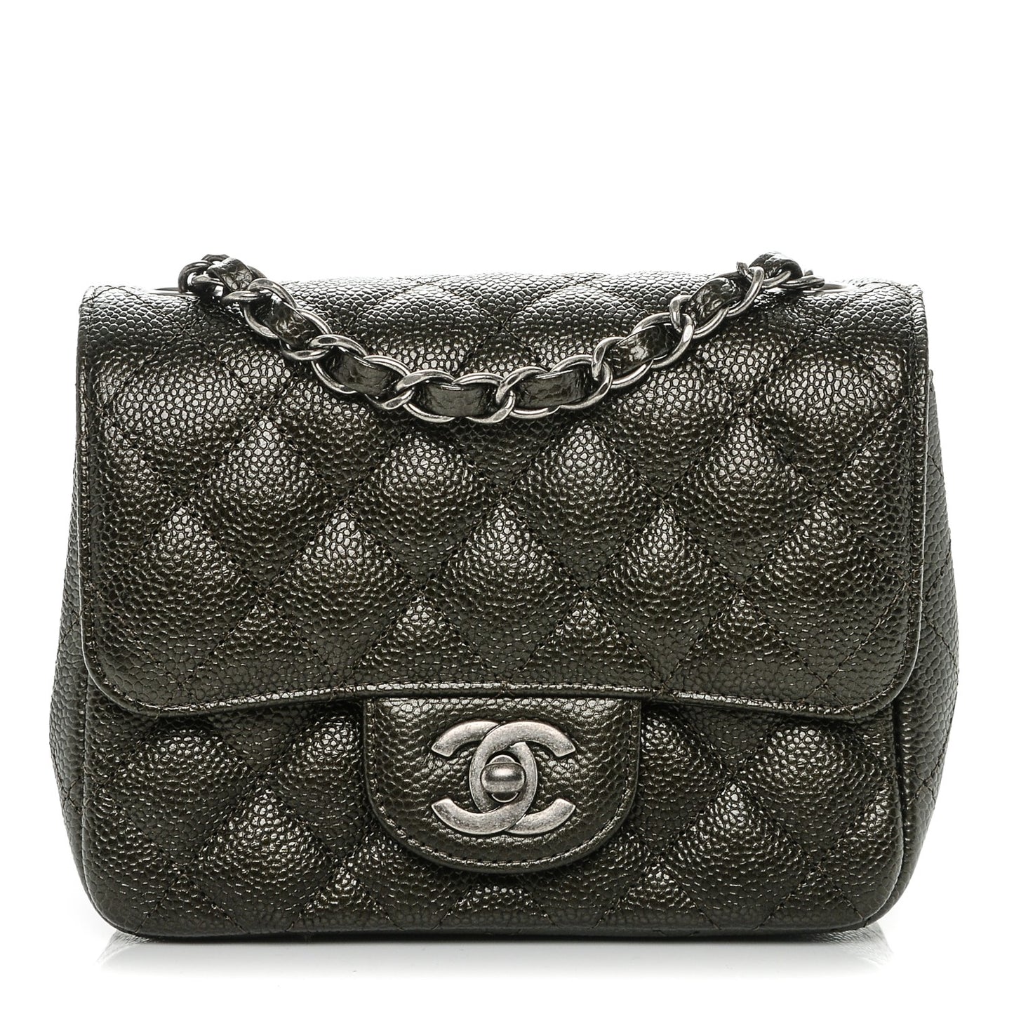 Caviar Quilted Mini Square Flap Dark Charcoal