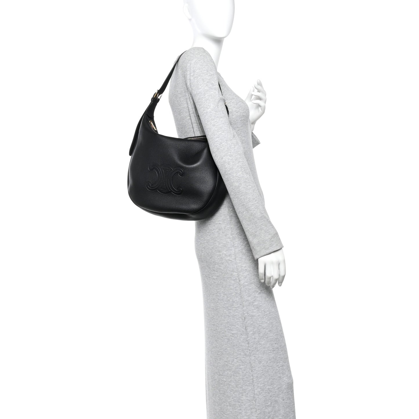 Supple Calfskin Medium Triomphe Heloise Shoulder Bag Black