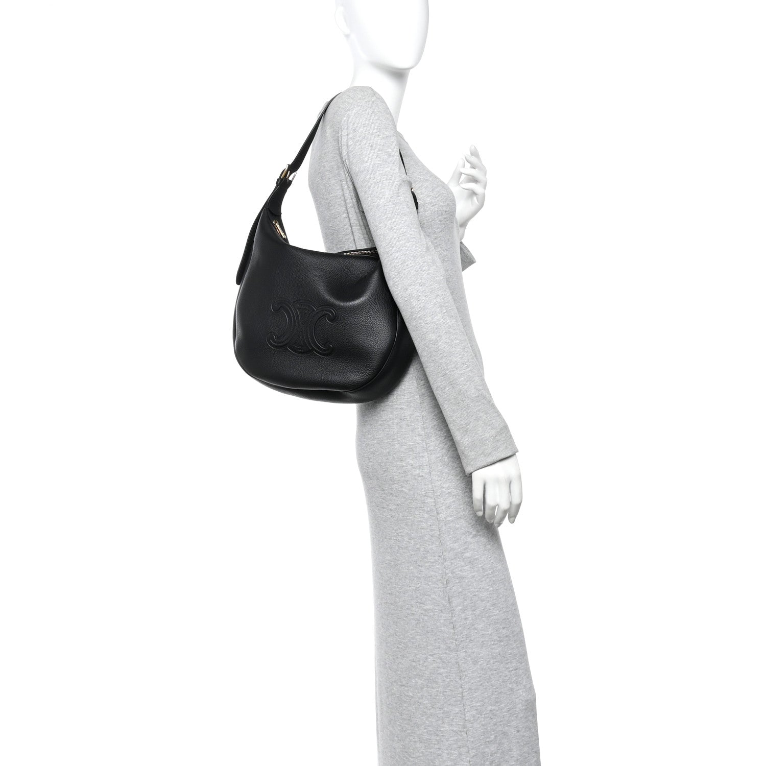 Celine Supple Calfskin Medium Triomphe Heloise Shoulder Bag Black 2 of 11