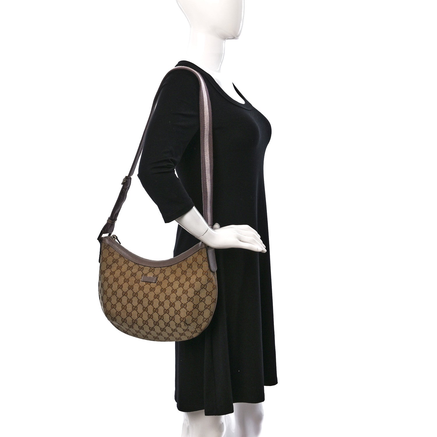Gucci GG Plus Monogram Web Medium Half Moon Hobo Dark Brown 2 of 9