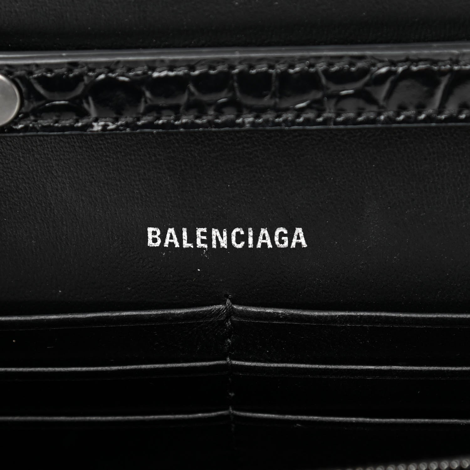 Balenciaga Shiny Calfskin Monochrome Crocodile Embossed Hourglass Chain Bag Black 6 of 9