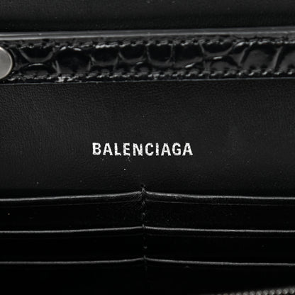 Balenciaga Shiny Calfskin Monochrome Crocodile Embossed Hourglass Chain Bag Black 6 of 9