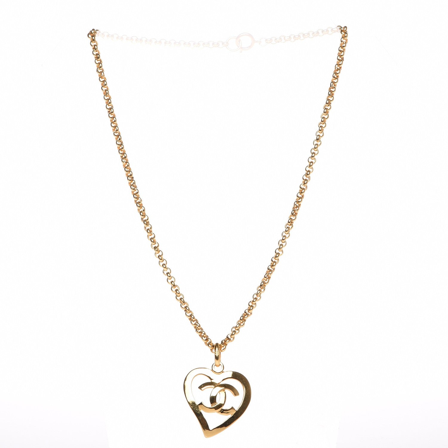 Chanel CC Heart Chain Pendant Necklace Gold 1 of 8