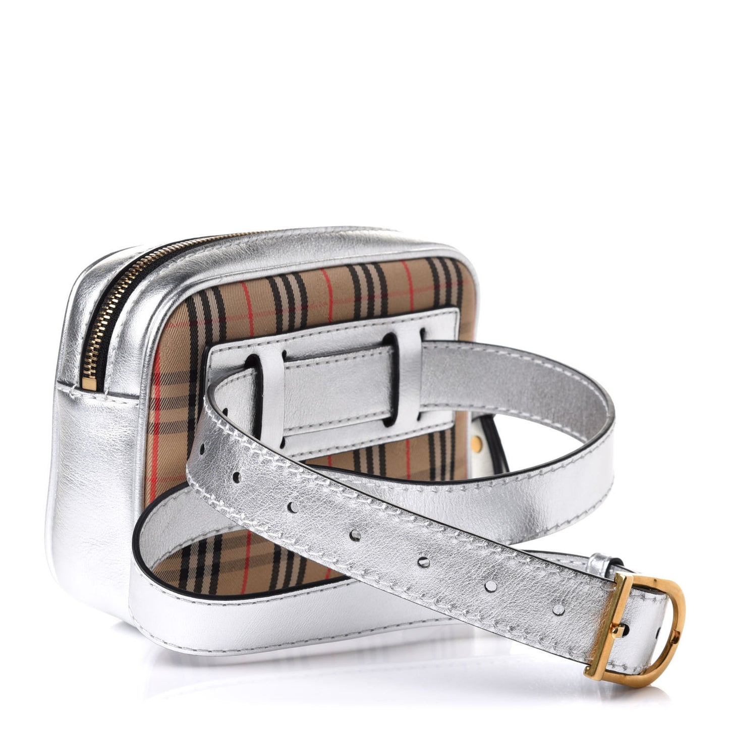 Metallic Smooth Calfskin 1983 Knight Check Link Bum Bag Silver