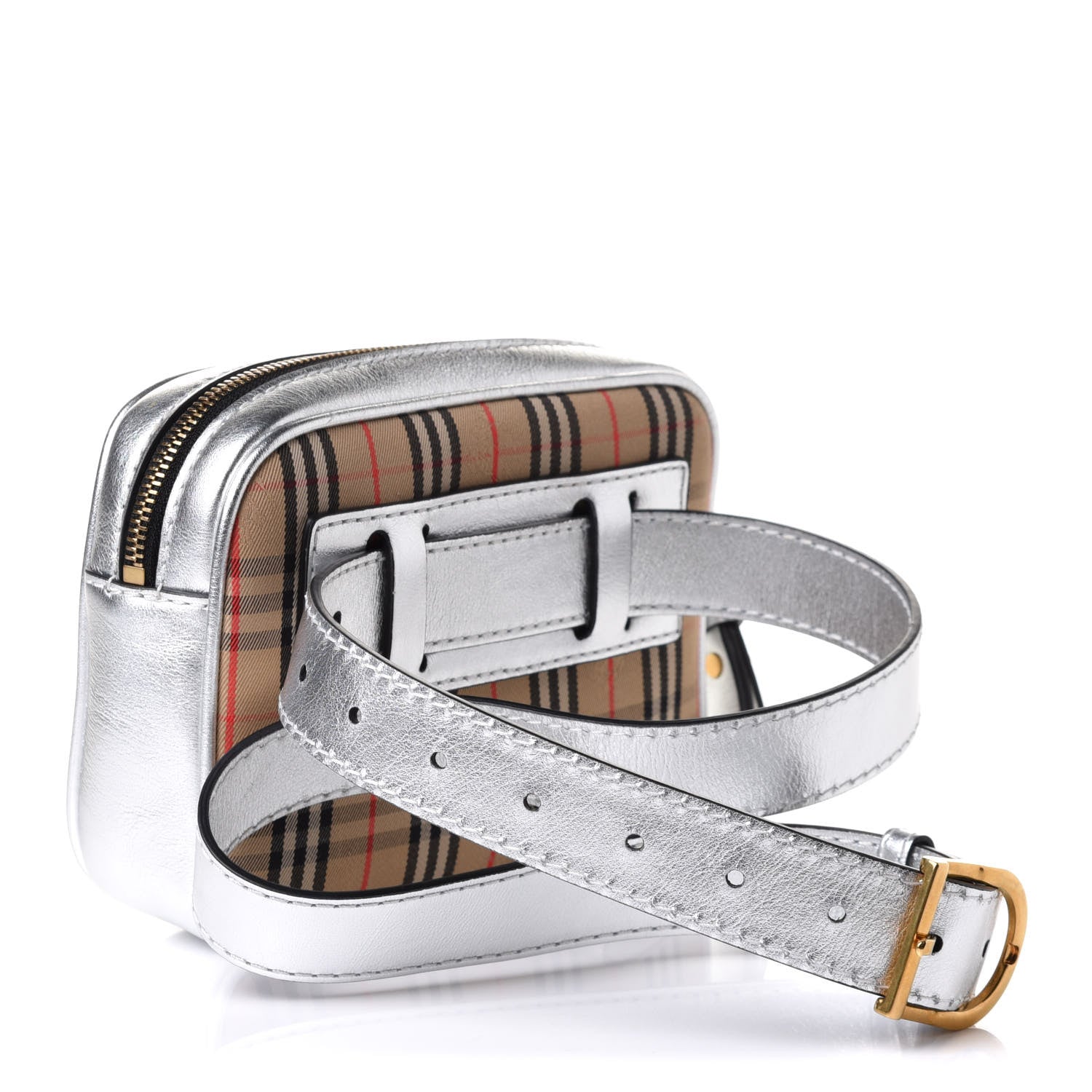 Burberry Metallic Smooth Calfskin 1983 Knight Check Link Bum Bag Silver 3 of 9