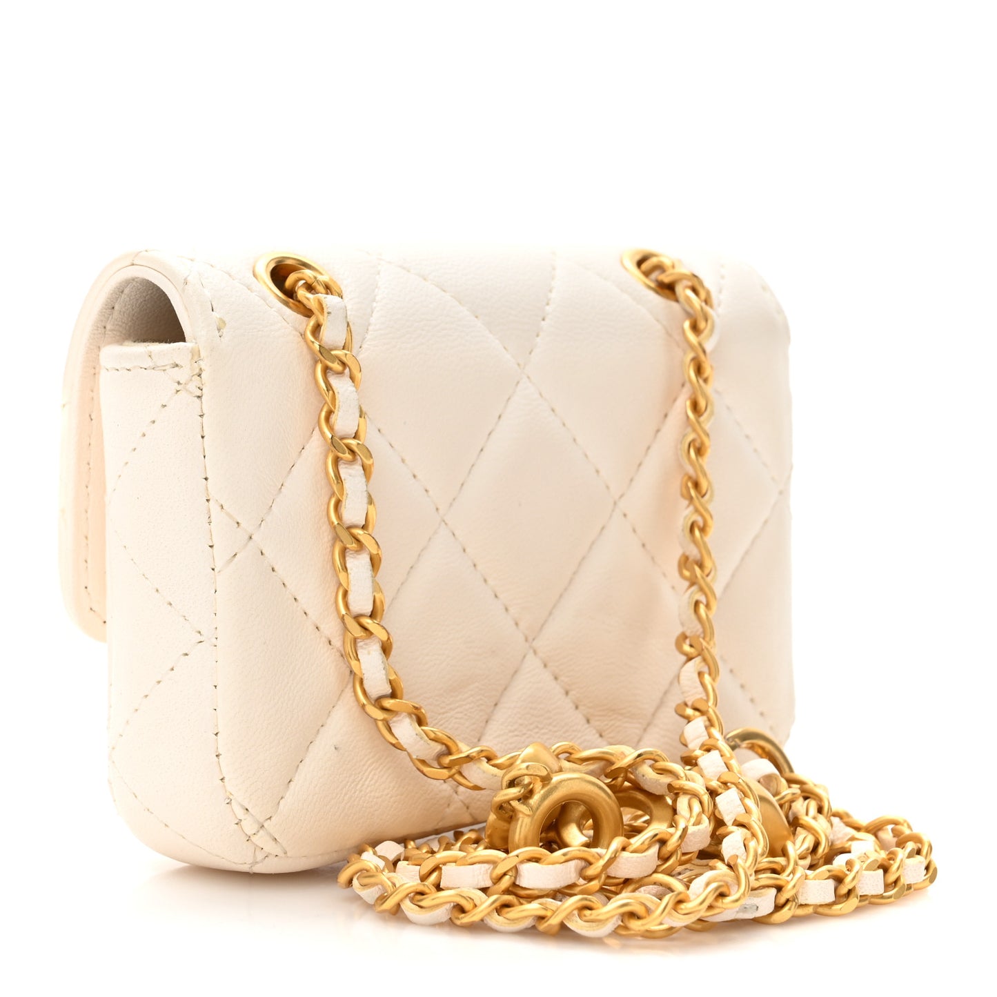 Lambskin Enamel Quilted Mini Chain Belt Bag White